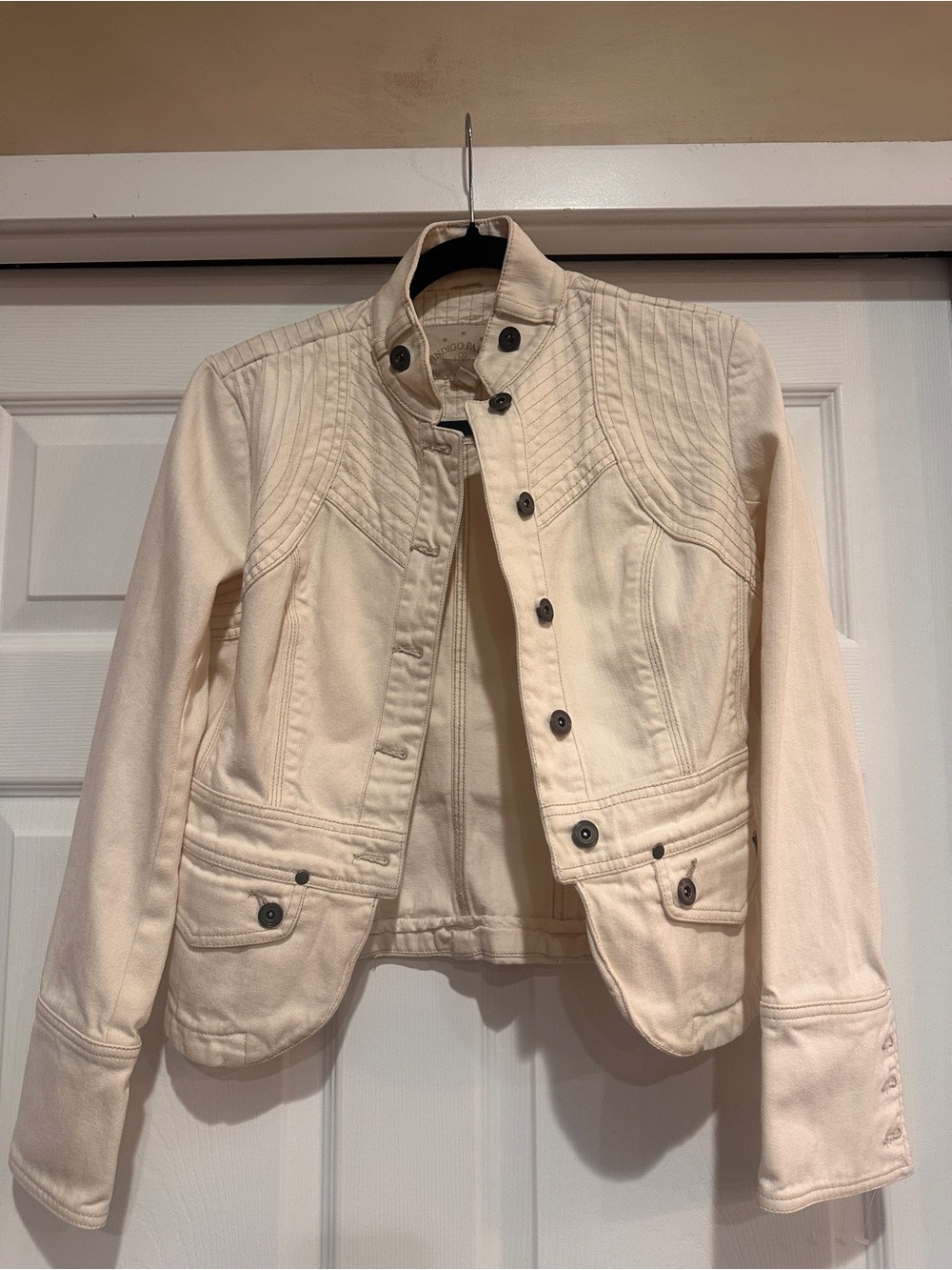 Indigo Cream Quilted Yoke Button-Front Jean Jacket
